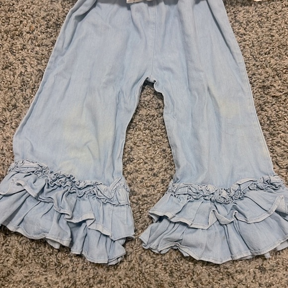 Lil Cactus Girls Toddler Bird Floral Top and Denim Ruffle Pants Set Outfit 2T - Picture 3 of 5